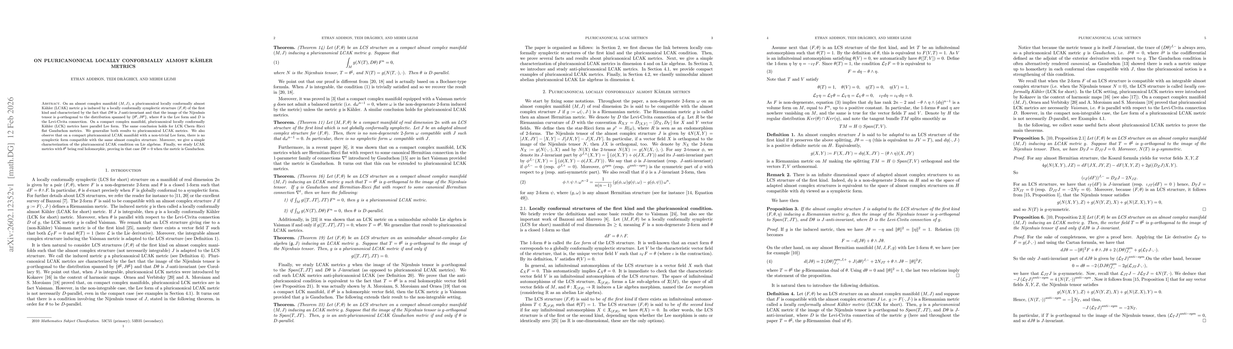 Thumbnail for On pluricanonical locally conformally almost Kähler metrics