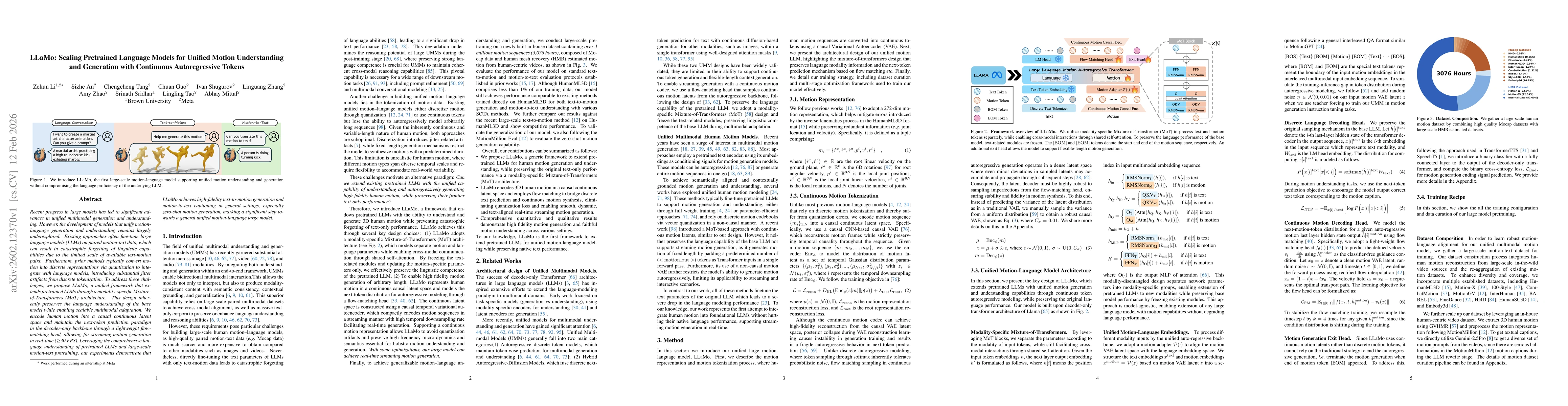 Thumbnail for LLaMo: Scaling Pretrained Language Models for Unified Motion Understanding and Generation with Continuous Autoregressive Tokens