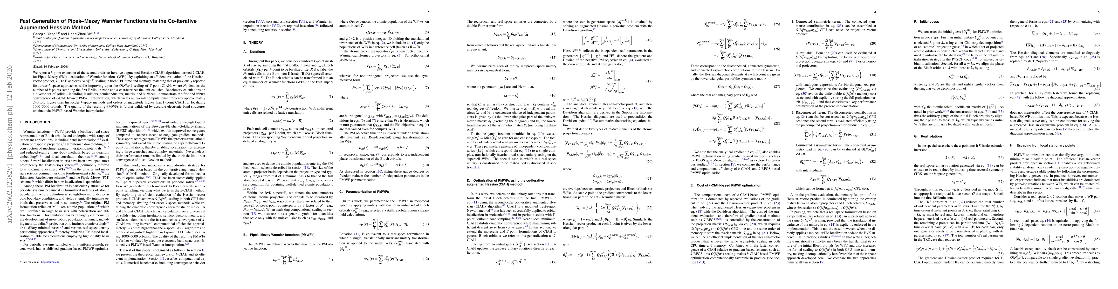 Thumbnail for Fast Generation of Pipek-Mezey Wannier Functions via the Co-Iterative Augmented Hessian Method
