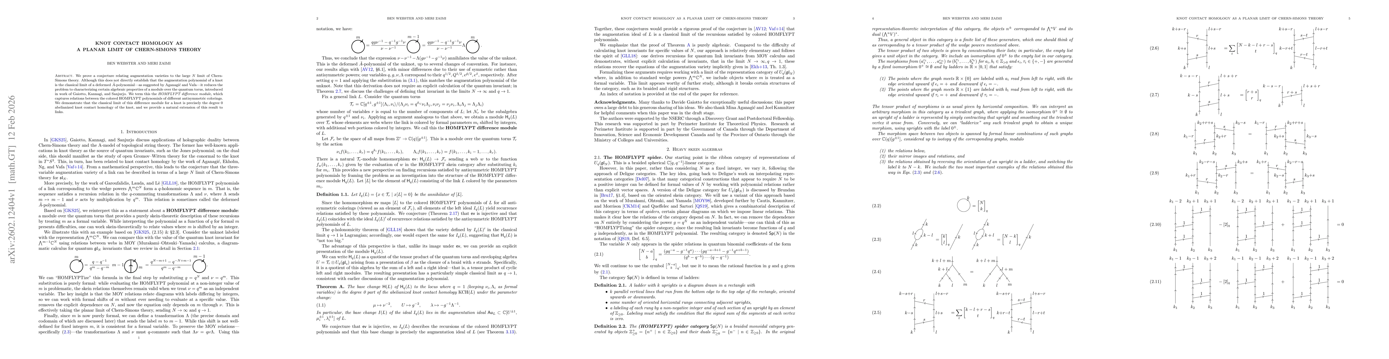 Thumbnail for Knot contact homology as a planar limit of Chern-Simons theory