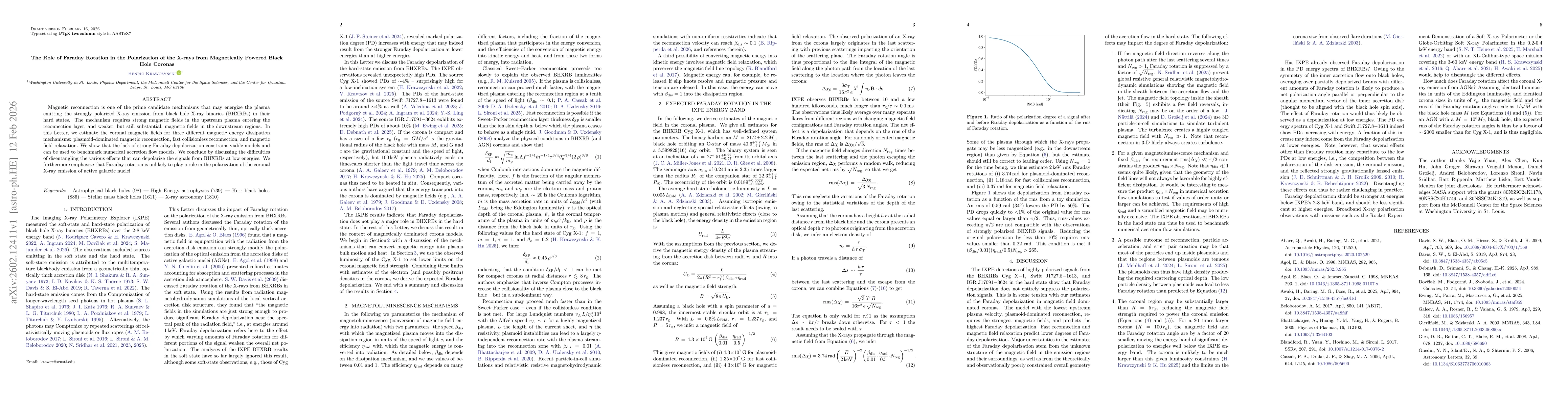 Thumbnail for The Role of Faraday Rotation in the Polarization of the X-rays from Magnetically Powered Black Hole Coronas