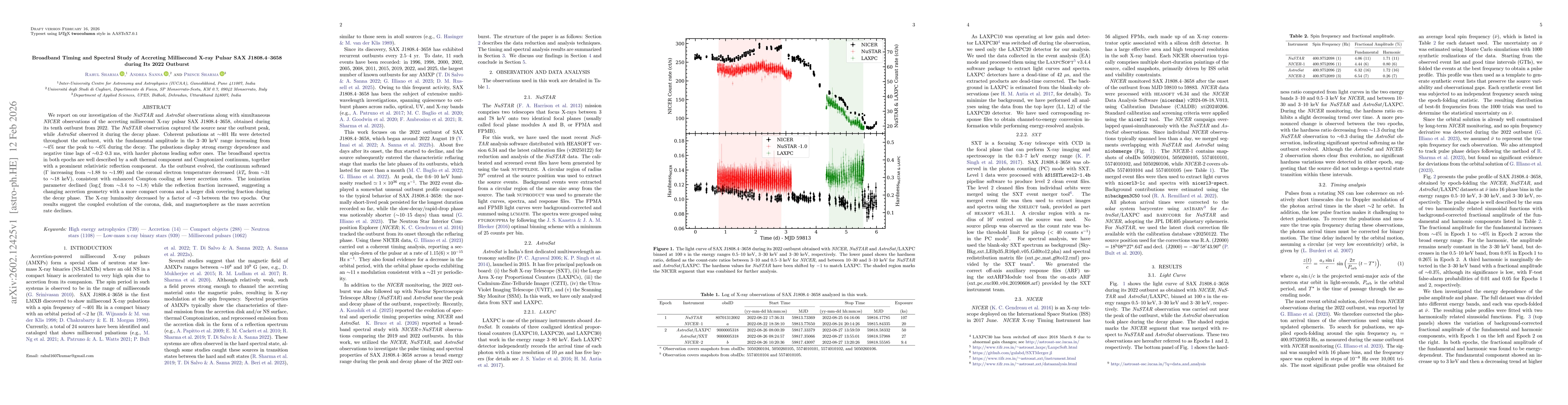 Thumbnail for Broadband Timing and Spectral Study of Accreting Millisecond X-ray Pulsar SAX J1808.4$-$3658 during Its 2022 Outburst