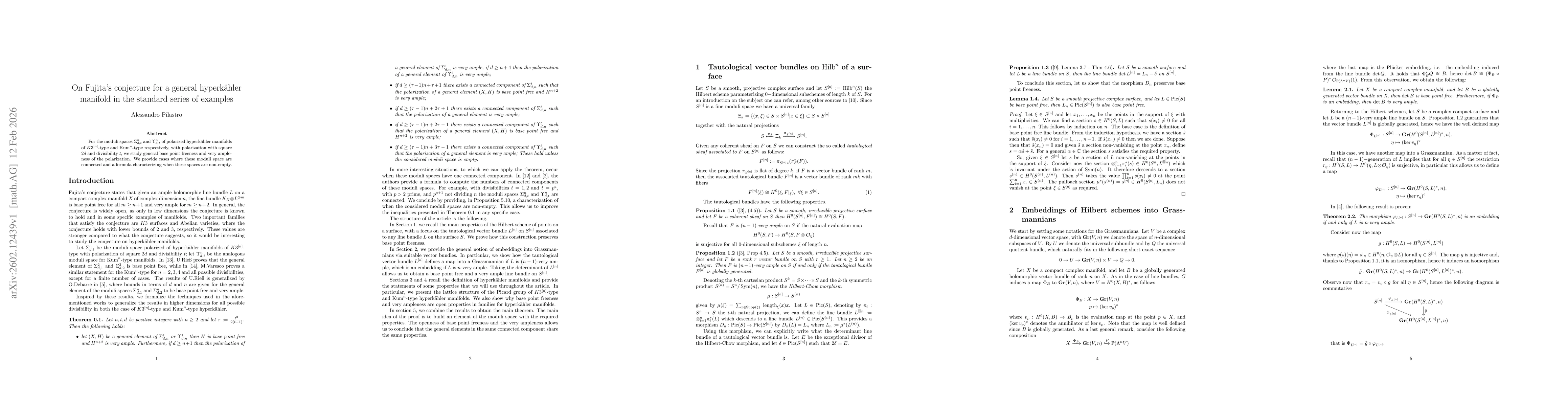 Thumbnail for On Fujita's conjecture for a general hyperkähler manifold in the standard series of examples