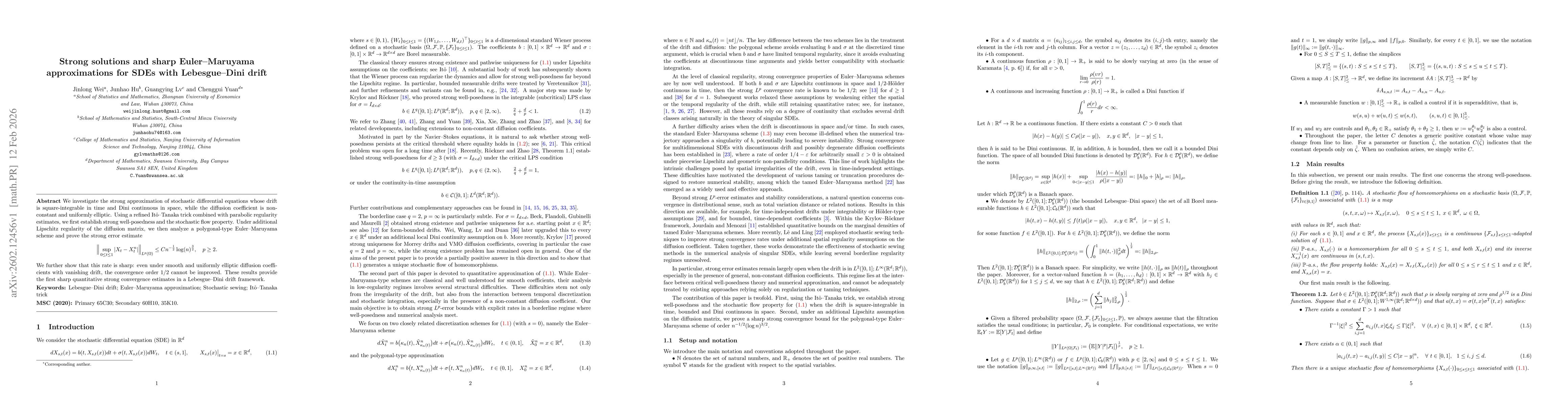 Thumbnail for Strong solutions and sharp Euler--Maruyama approximations for SDEs with Lebesgue--Dini drift