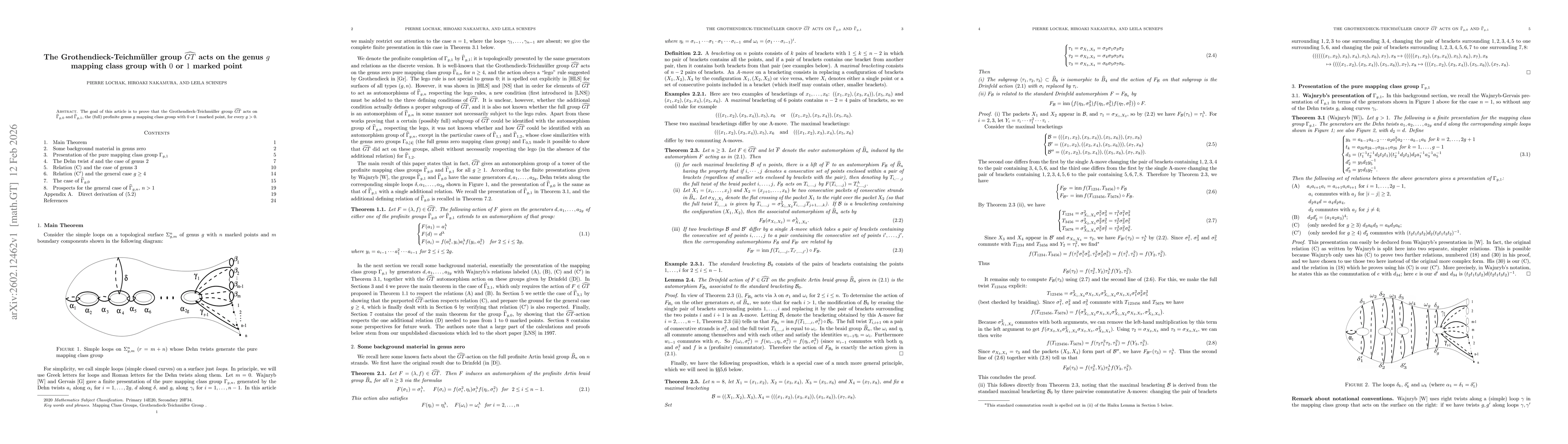 Thumbnail for The Grothendieck-Teichmüller group $\widehat{GT}$ acts on the genus $g$ mapping class group with $0$ or $1$ marked point