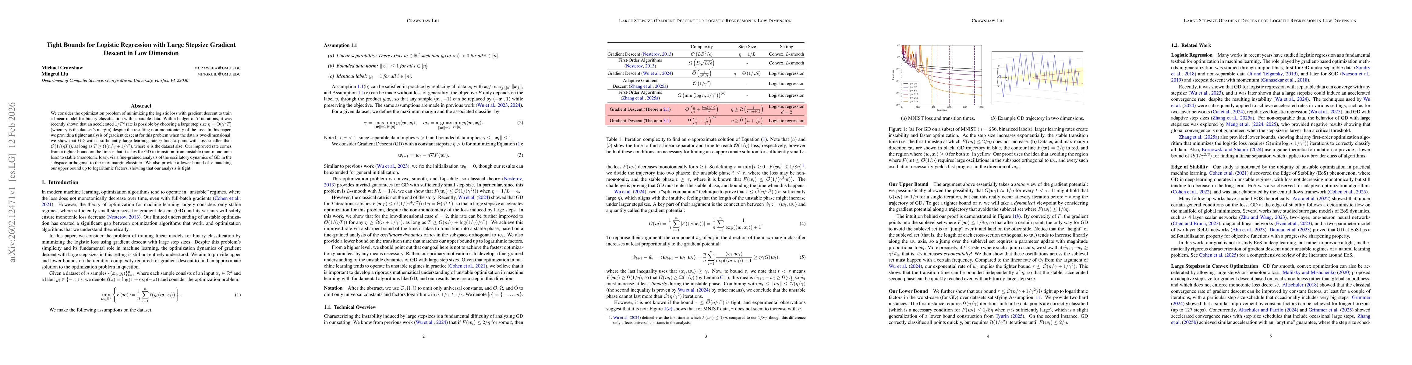 Thumbnail for Tight Bounds for Logistic Regression with Large Stepsize Gradient Descent in Low Dimension