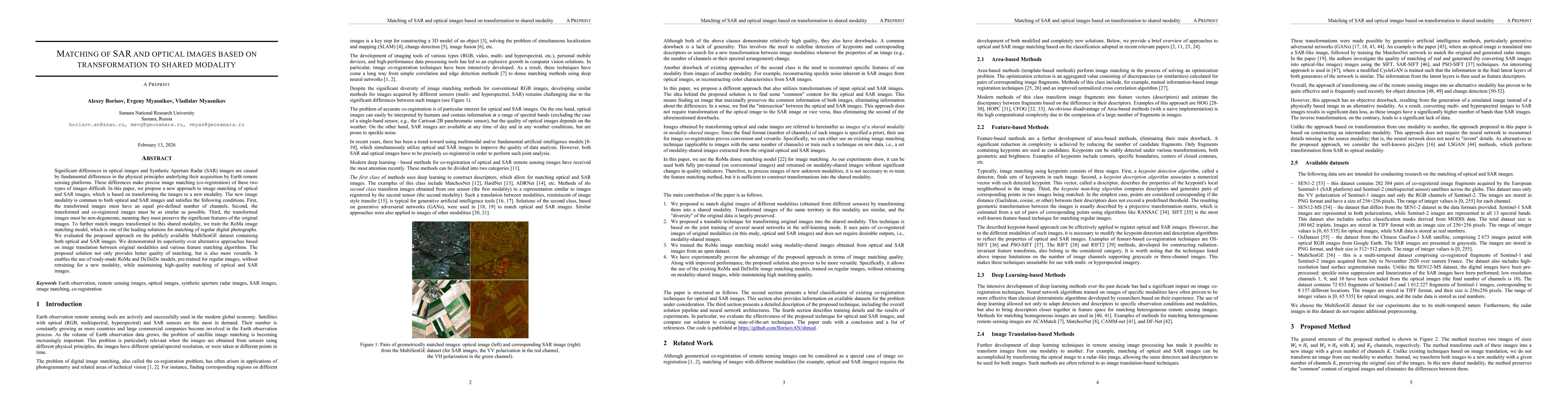 Thumbnail for Matching of SAR and optical images based on transformation to shared modality