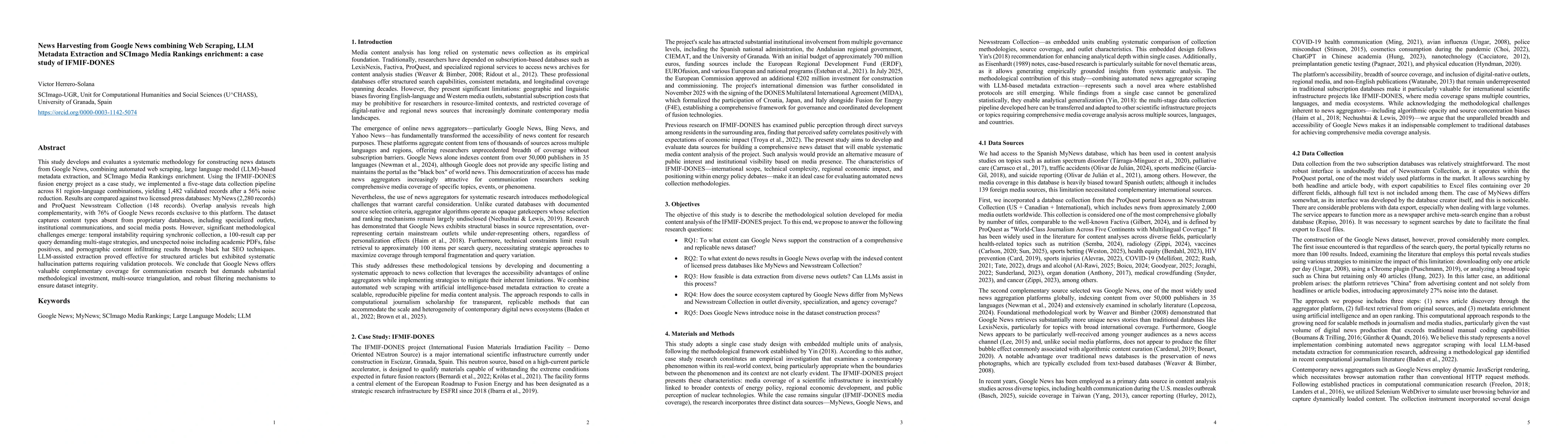 Thumbnail for News Harvesting from Google News combining Web Scraping, LLM Metadata Extraction and SCImago Media Rankings enrichment: a case study of IFMIF-DONES