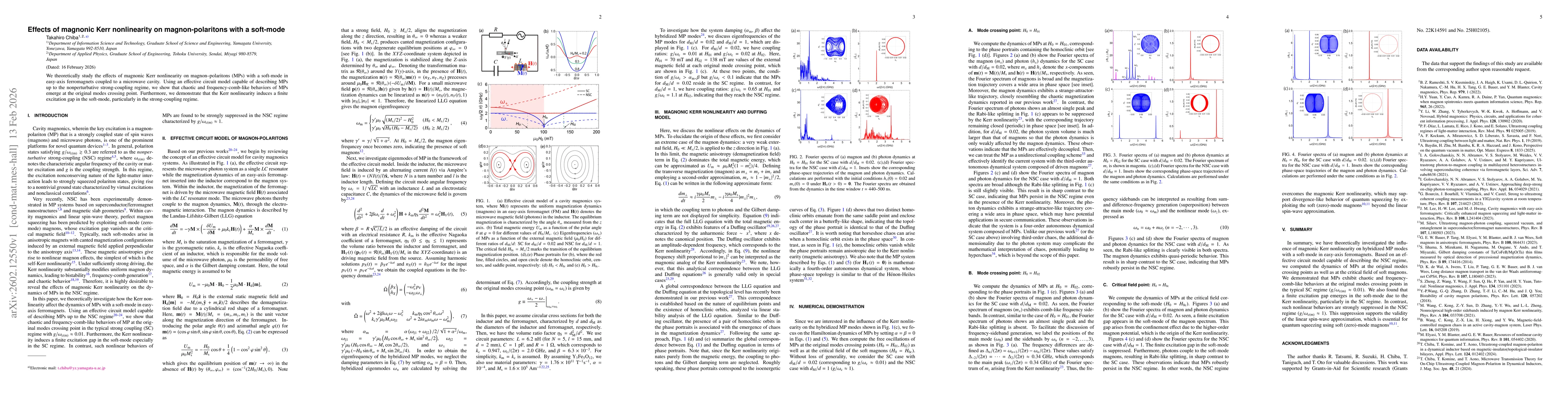 Thumbnail for Effects of magnonic Kerr nonlinearity on magnon-polaritons with a soft-mode