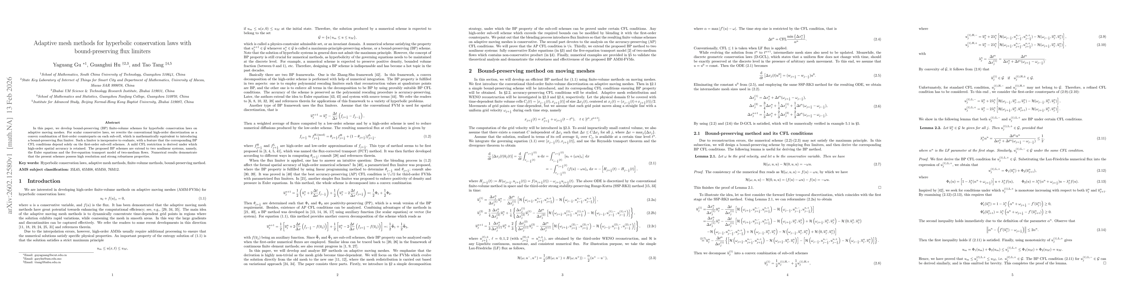 Thumbnail for Adaptive mesh methods for hyperbolic conservation laws with bound-preserving flux limiters