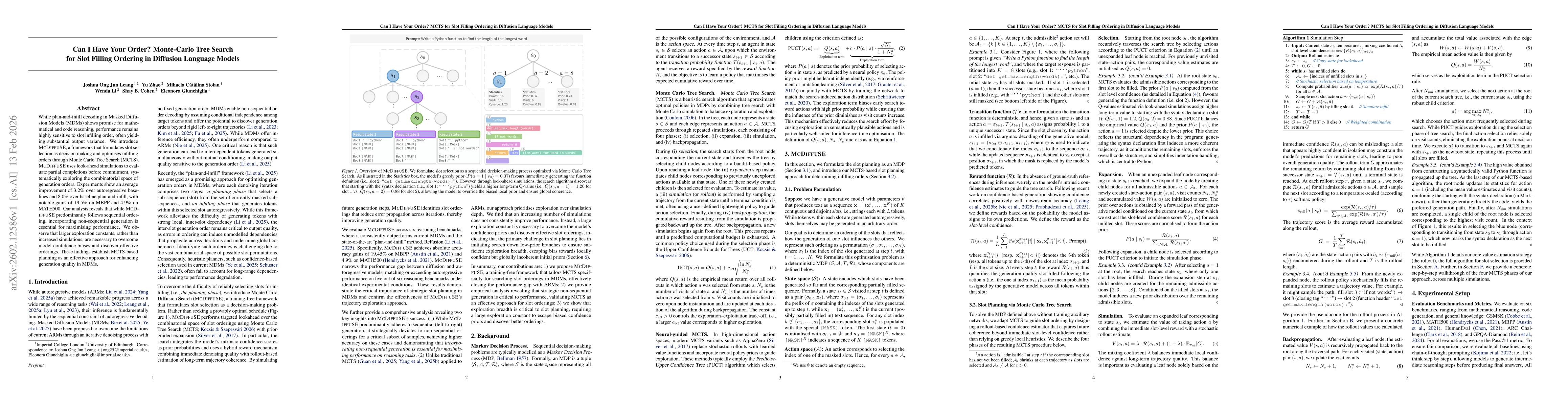 Thumbnail for Can I Have Your Order? Monte-Carlo Tree Search for Slot Filling Ordering in Diffusion Language Models