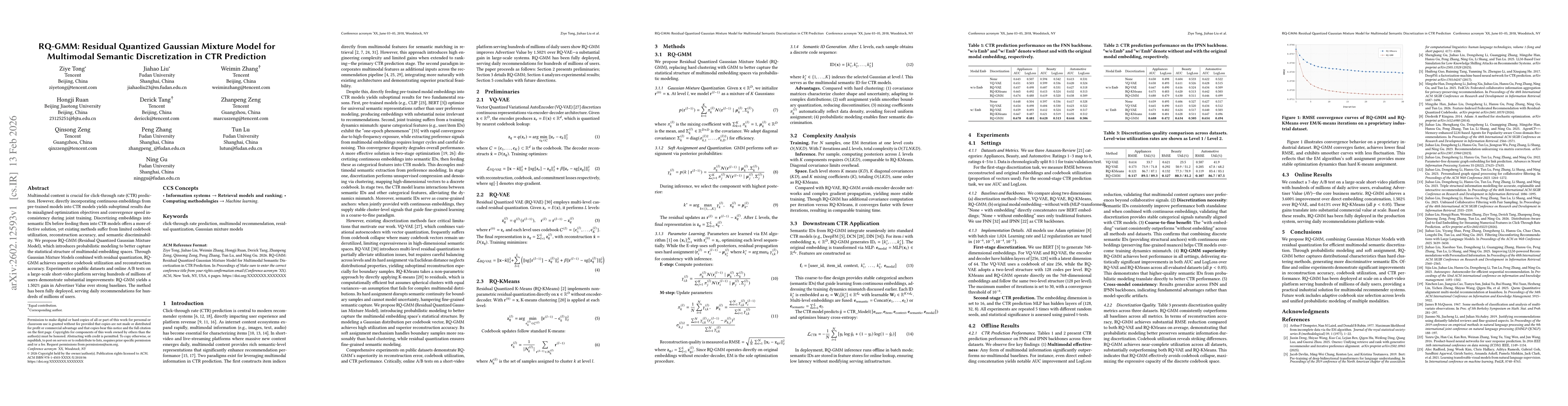 Thumbnail for RQ-GMM: Residual Quantized Gaussian Mixture Model for Multimodal Semantic Discretization in CTR Prediction
