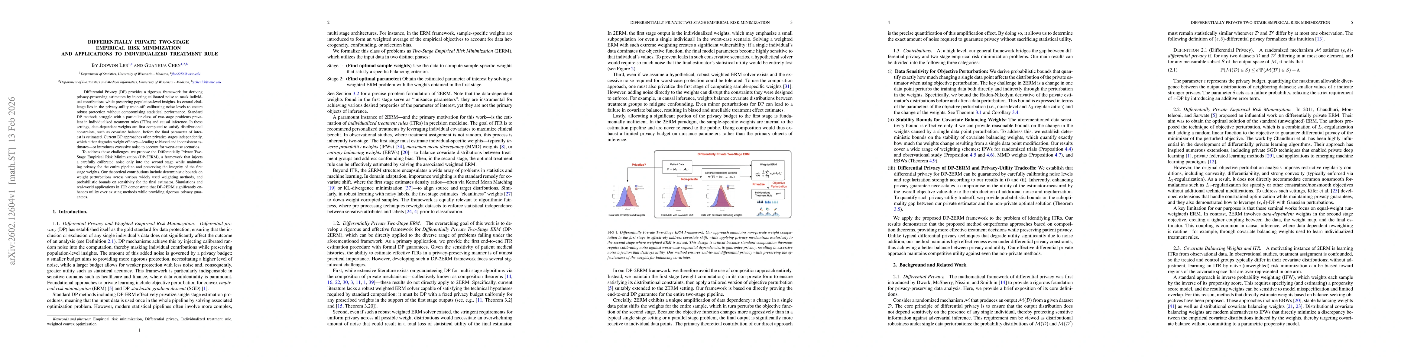 Thumbnail for Differentially Private Two-Stage Empirical Risk Minimization and Applications to Individualized Treatment Rule