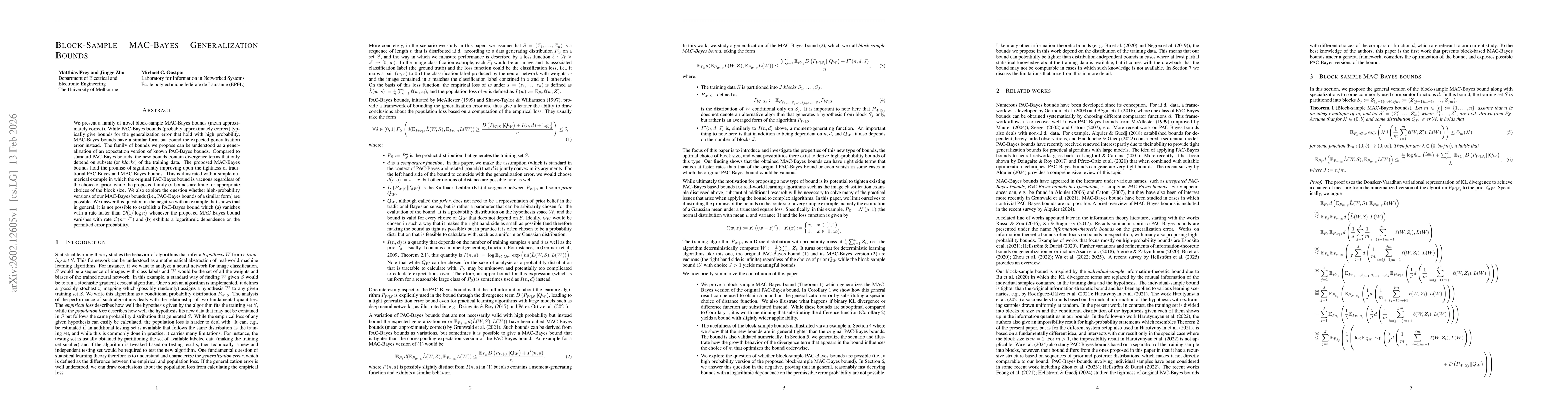 Thumbnail for Block-Sample MAC-Bayes Generalization Bounds