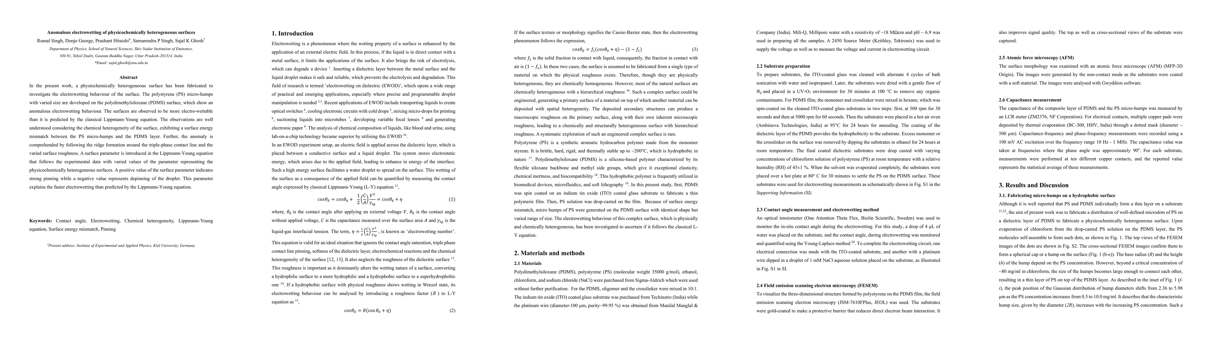 Thumbnail for Anomalous electrowetting of physicochemically heterogeneous surfaces