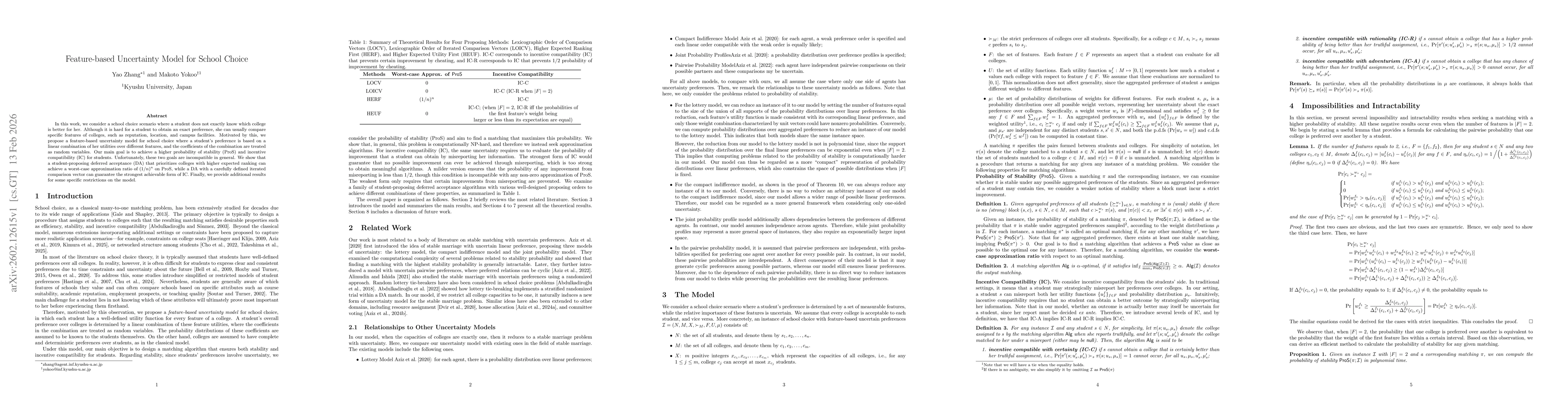 Thumbnail for Feature-based Uncertainty Model for School Choice