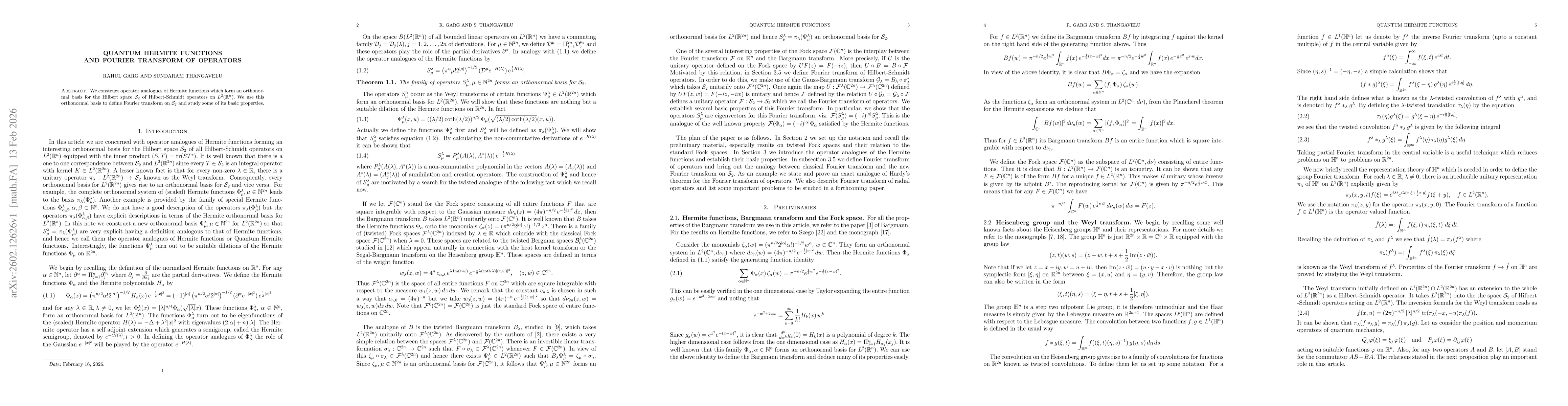 Thumbnail for Quantum Hermite functions and Fourier Transform of operators