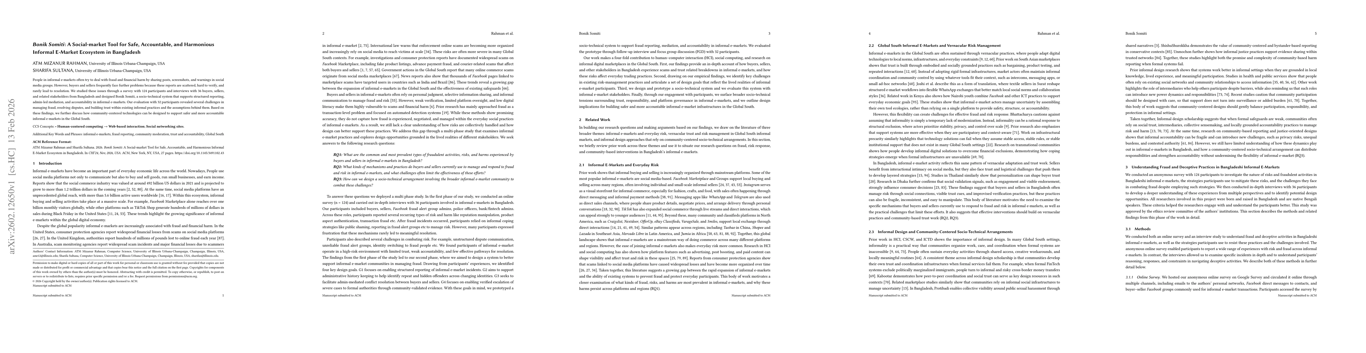 Thumbnail for Bonik Somiti: A Social-market Tool for Safe, Accountable, and Harmonious Informal E-Market Ecosystem in Bangladesh