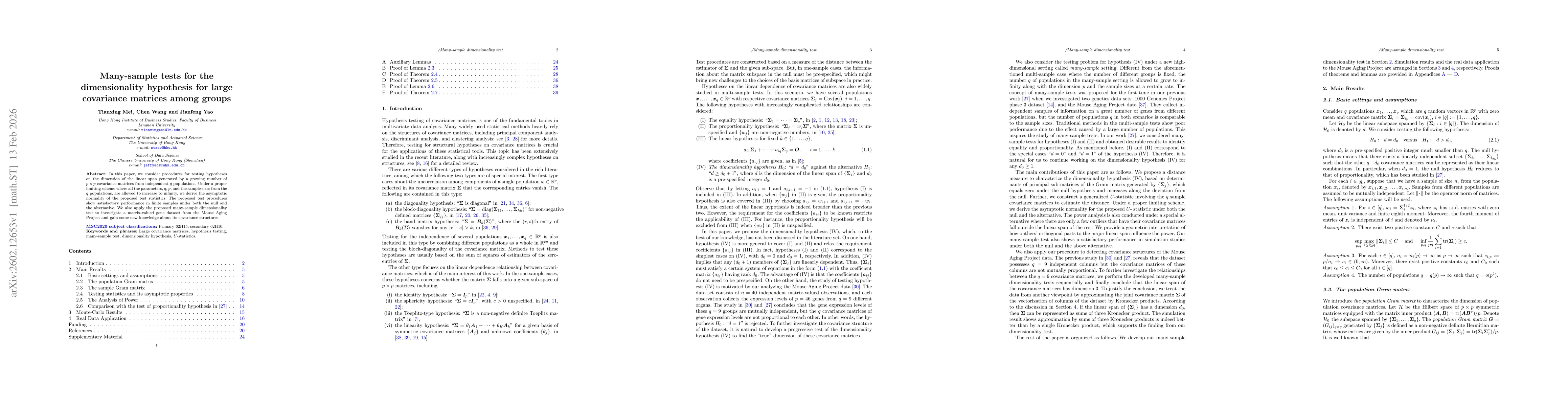 Thumbnail for Many-sample tests for the dimensionality hypothesis for large covariance matrices among groups