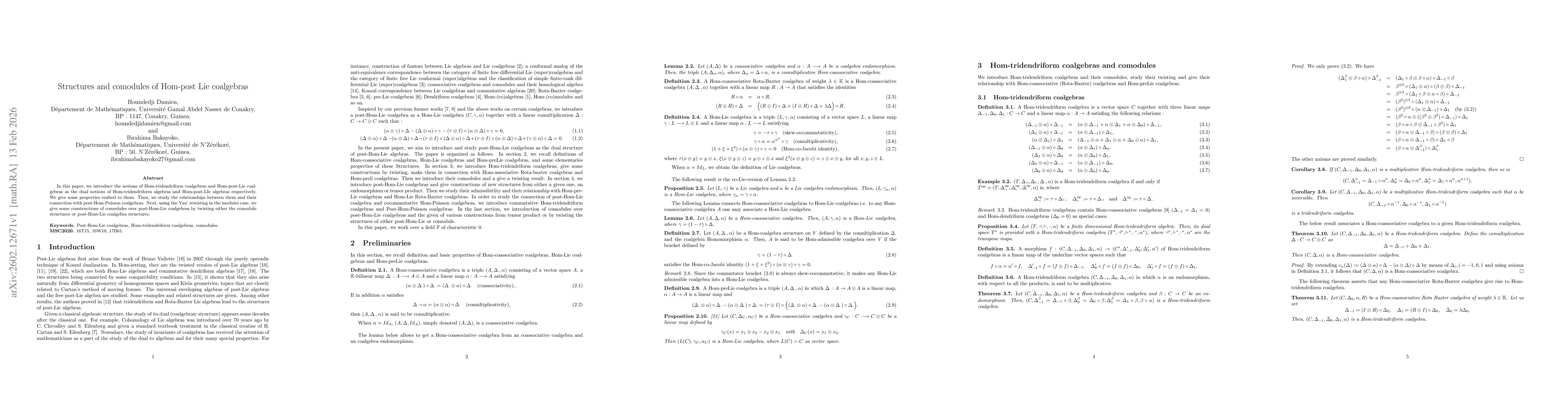 Thumbnail for Structures and comodules of Hom-post Lie coalgebras