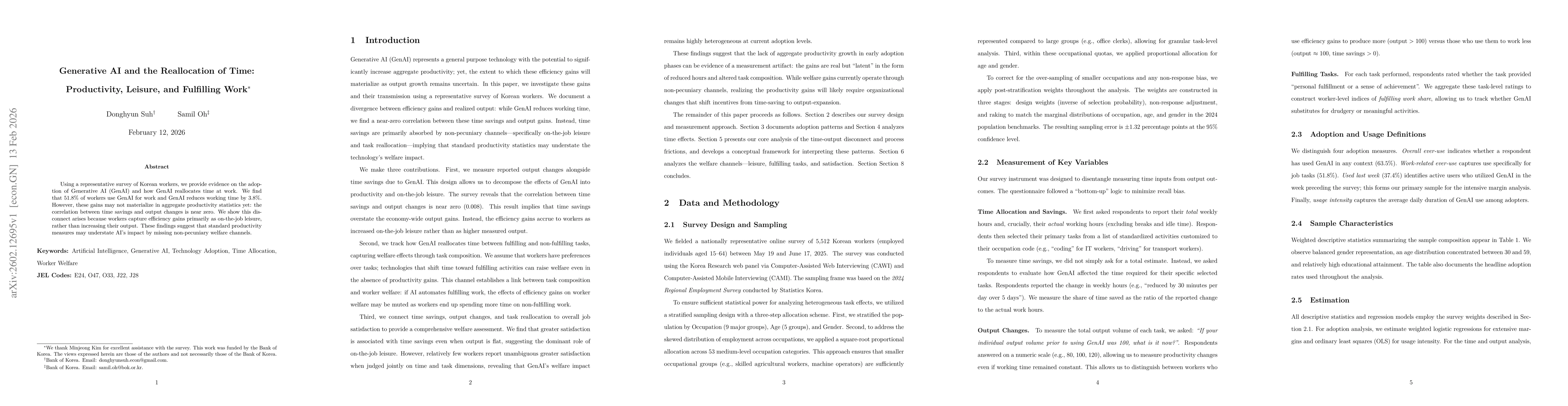 Thumbnail for Generative AI and the Reallocation of Time: Productivity, Leisure, and Fulfilling Work