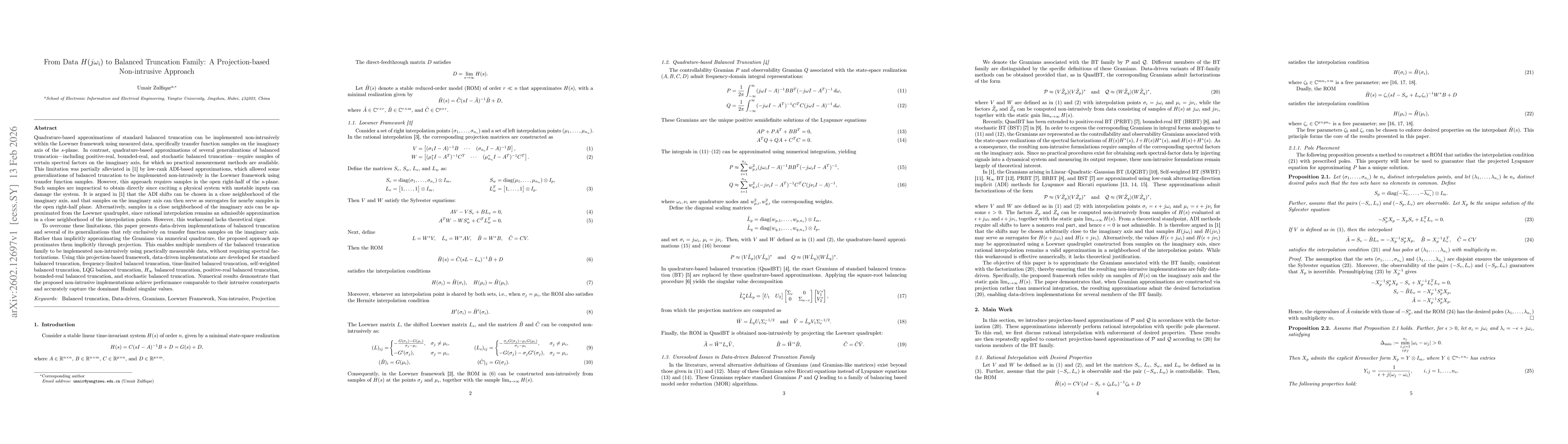 Thumbnail for From Data $H(jω_i)$ to Balanced Truncation Family: A Projection-based Non-intrusive Approach