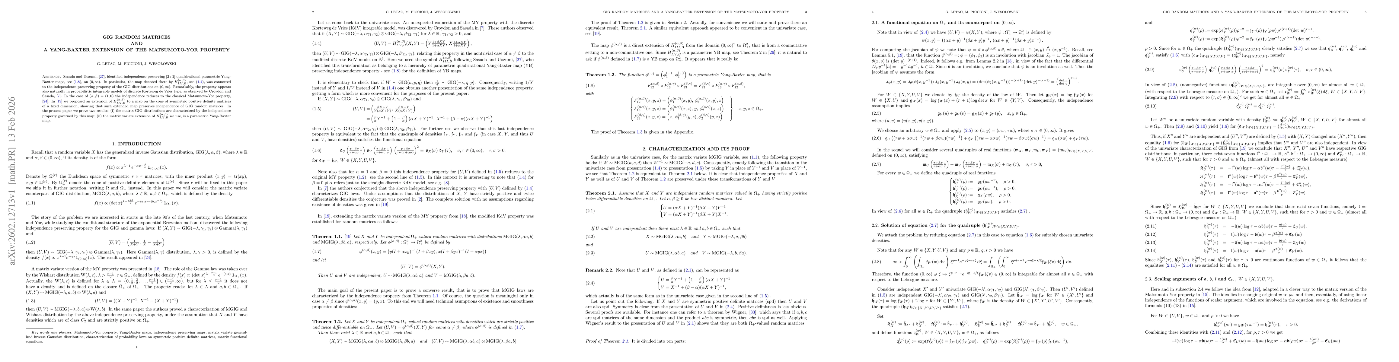 Thumbnail for GIG random matrices and a Yang-Baxter extension of the Matsumoto-Yor property