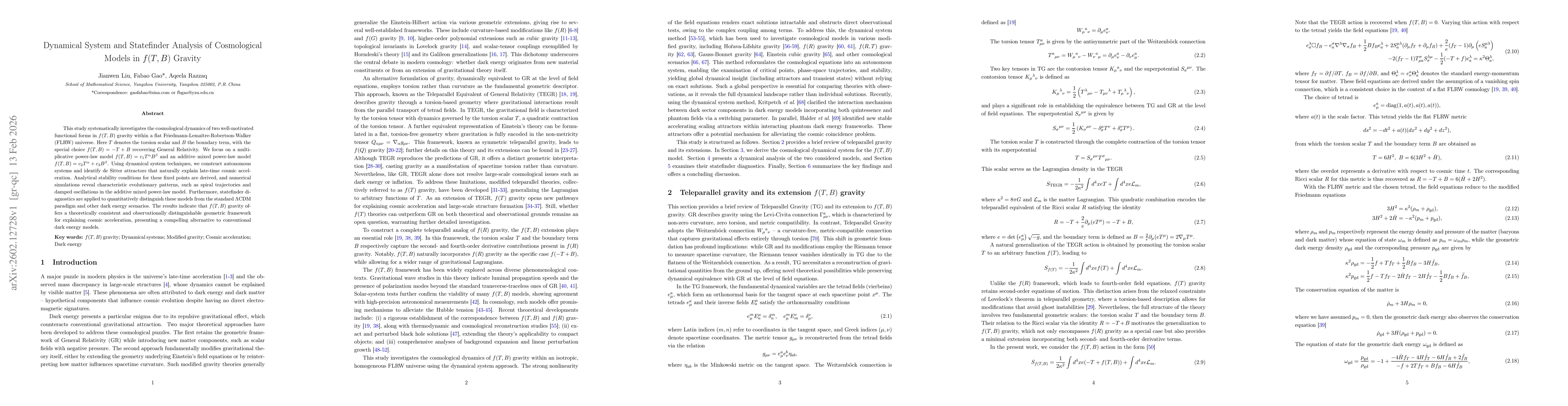Thumbnail for Dynamical system and statefinder analysis of cosmological models in f(T, B) gravity