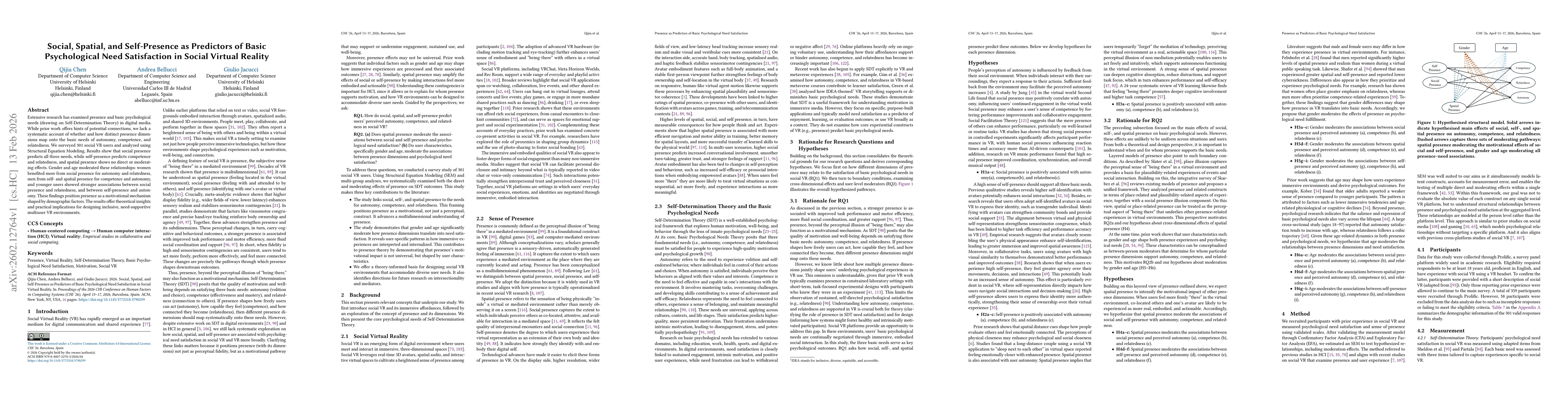 Thumbnail for Social, Spatial, and Self-Presence as Predictors of Basic Psychological Need Satisfaction in Social Virtual Reality