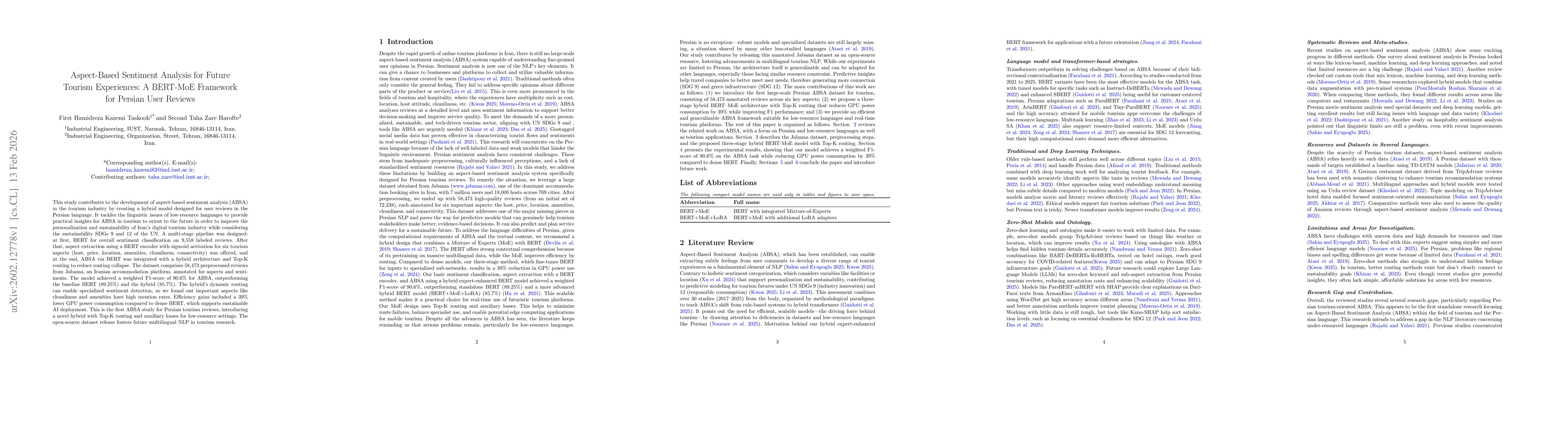 Thumbnail for Aspect-Based Sentiment Analysis for Future Tourism Experiences: A BERT-MoE Framework for Persian User Reviews