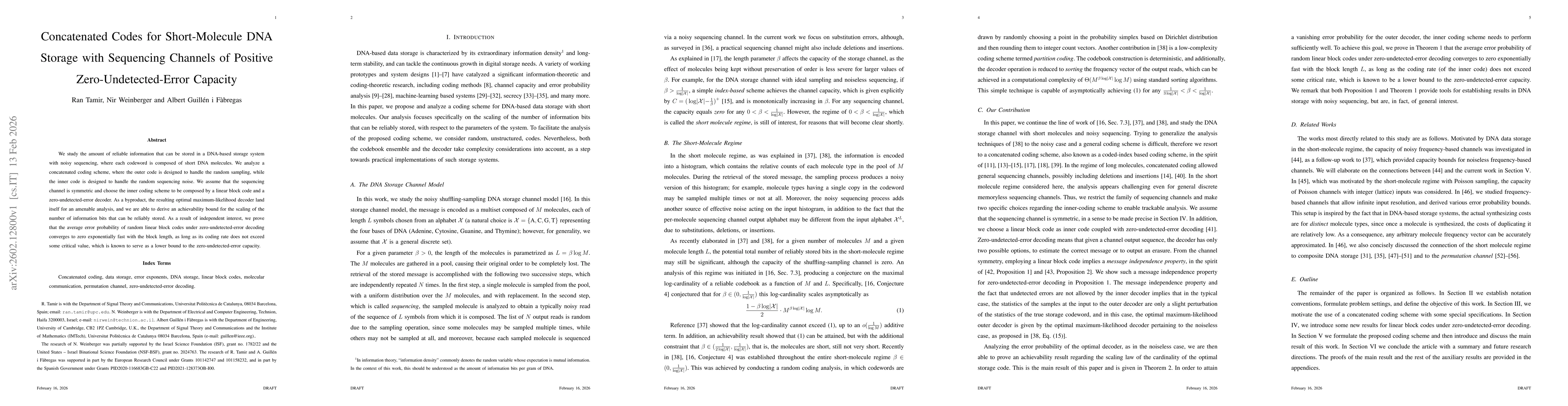 Thumbnail for Concatenated Codes for Short-Molecule DNA Storage with Sequencing Channels of Positive Zero-Undetected-Error Capacity