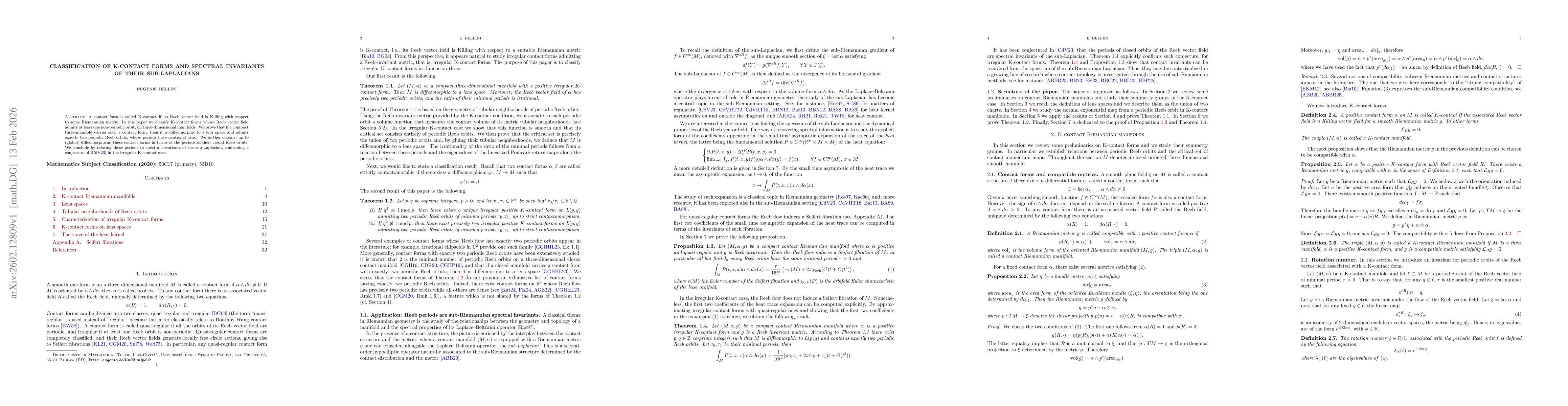 Thumbnail for Classification of K-contact forms and spectral invariants of their sub-Laplacians