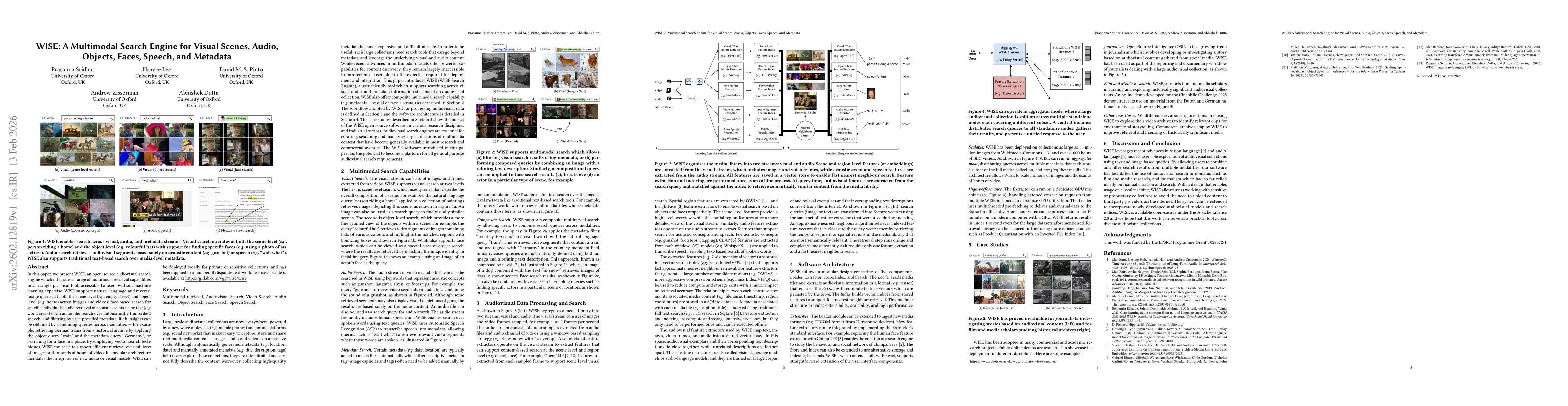 Thumbnail for WISE: A Multimodal Search Engine for Visual Scenes, Audio, Objects, Faces, Speech, and Metadata