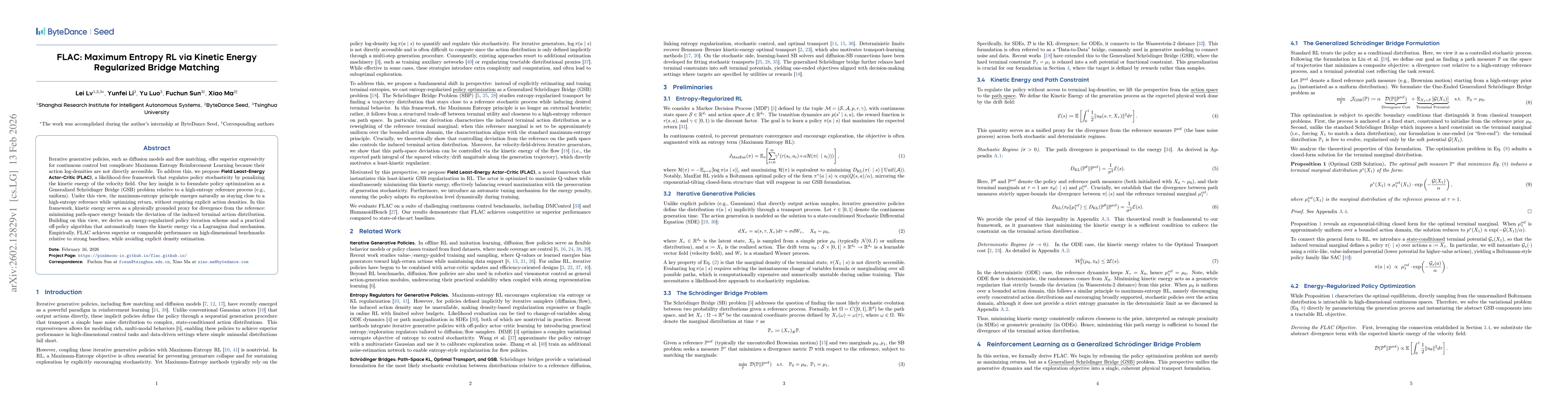 Thumbnail for FLAC: Maximum Entropy RL via Kinetic Energy Regularized Bridge Matching