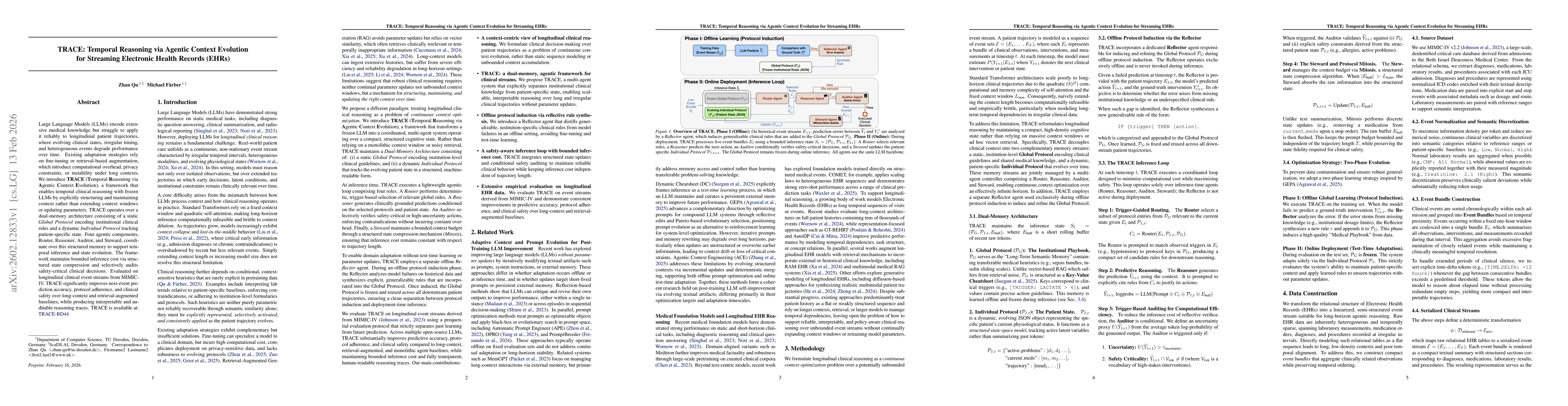 Thumbnail for TRACE: Temporal Reasoning via Agentic Context Evolution for Streaming Electronic Health Records (EHRs)