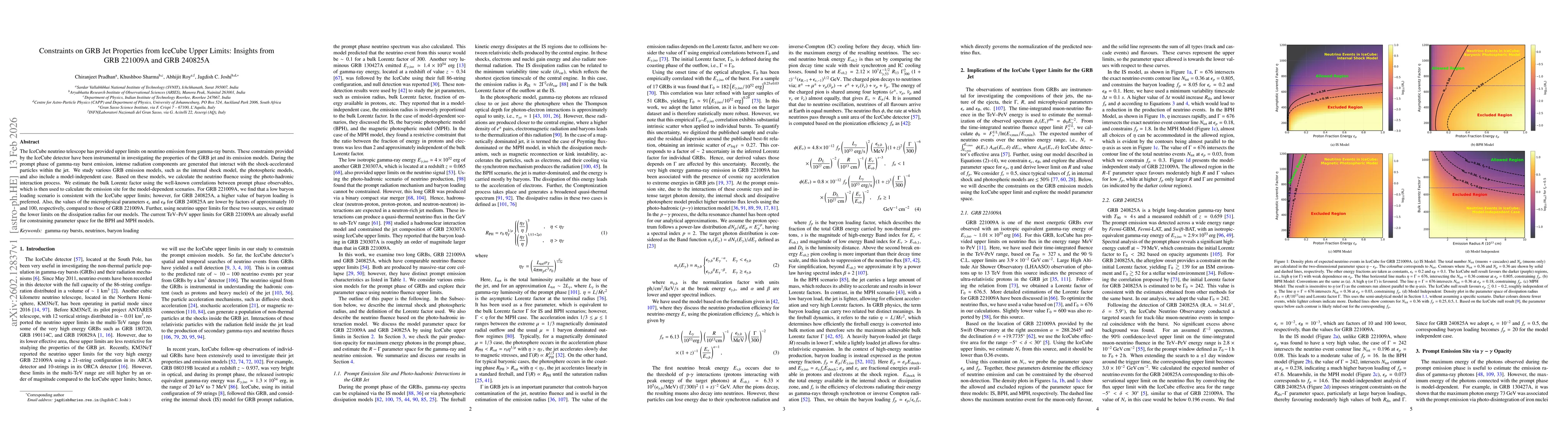 Thumbnail for Constraints on GRB Jet Properties from IceCube Upper Limits: Insights from GRB 221009A and GRB 240825A