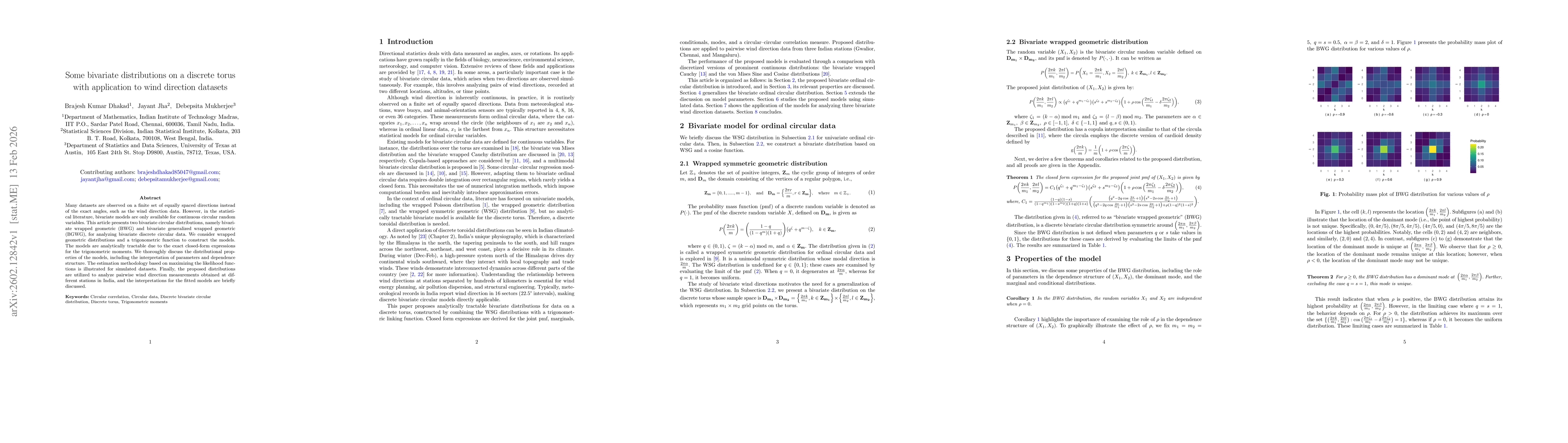 Thumbnail for Some bivariate distributions on a discrete torus with application to wind direction datasets