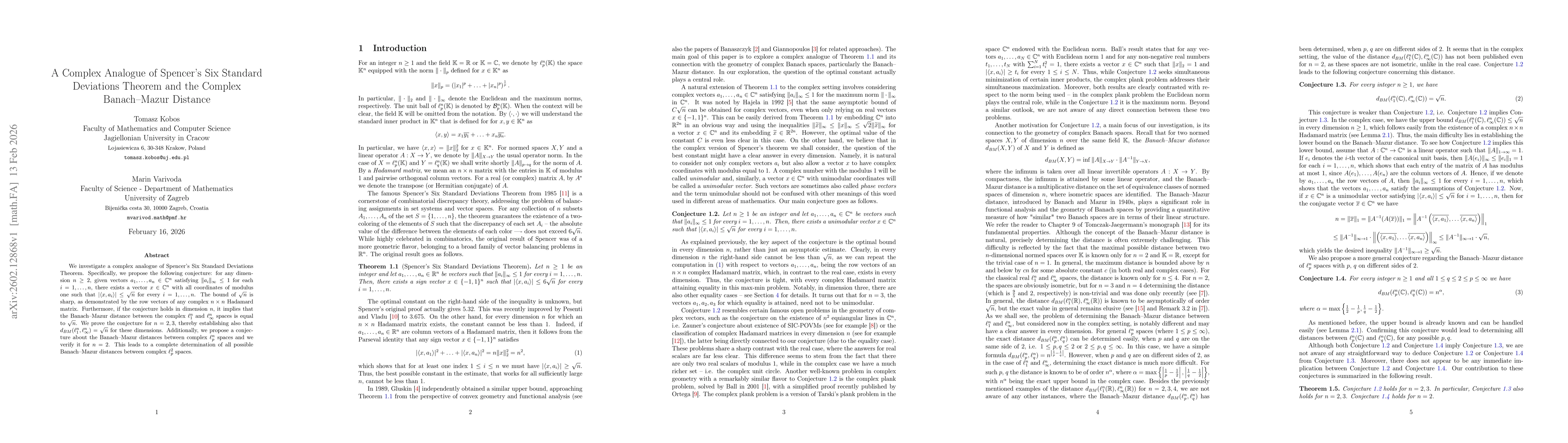 Thumbnail for A Complex Analogue of Spencer's Six Standard Deviations Theorem and the Complex Banach-Mazur Distance