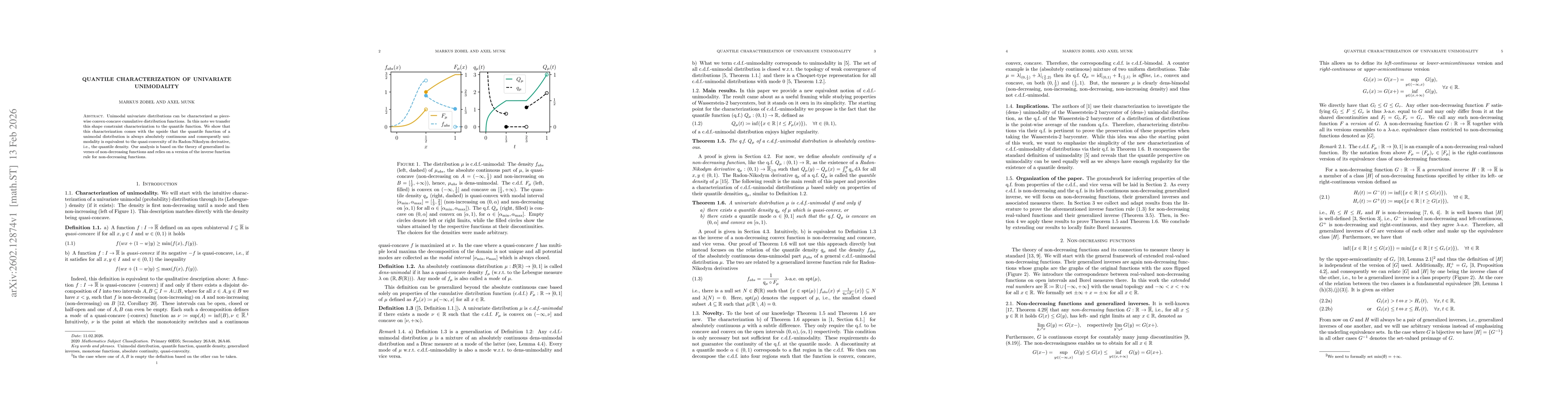 Thumbnail for Quantile characterization of univariate unimodality
