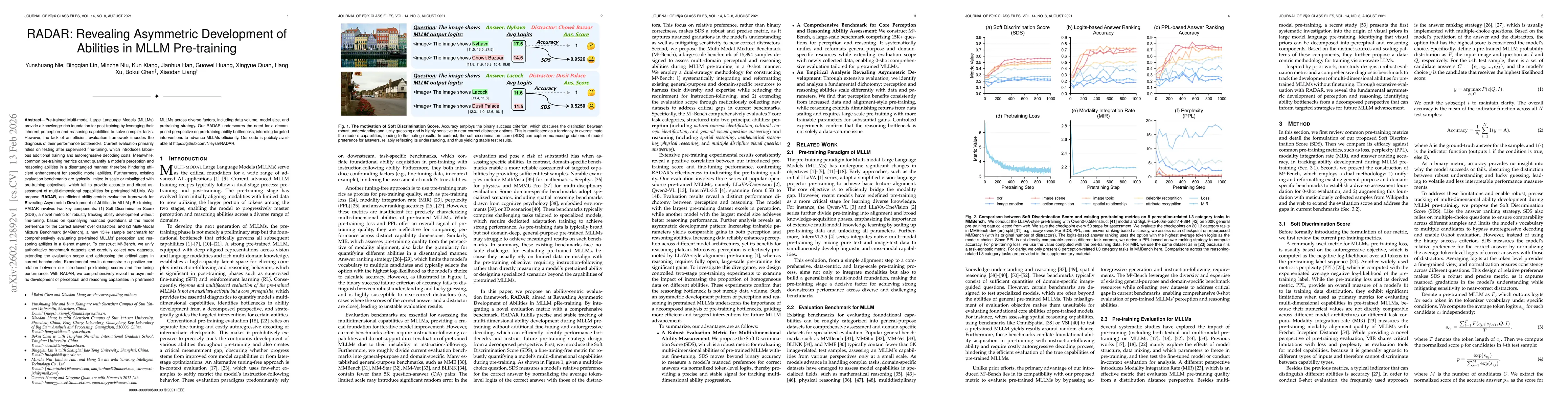 Thumbnail for RADAR: Revealing Asymmetric Development of Abilities in MLLM Pre-training