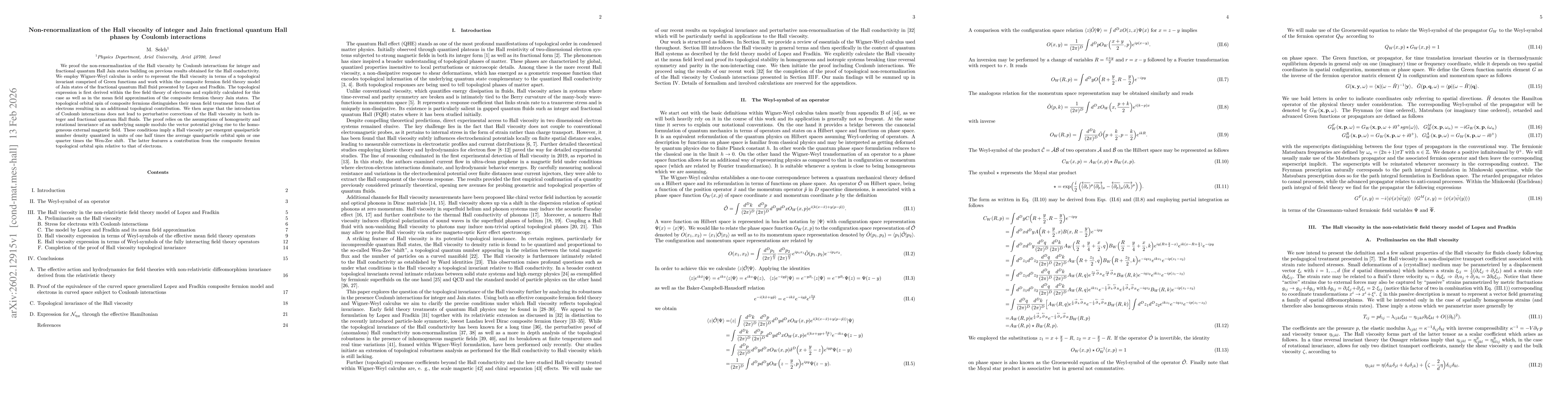 Thumbnail for Non-renormalization of the Hall viscosity of integer and Jain fractional quantum Hall phases by Coulomb interactions