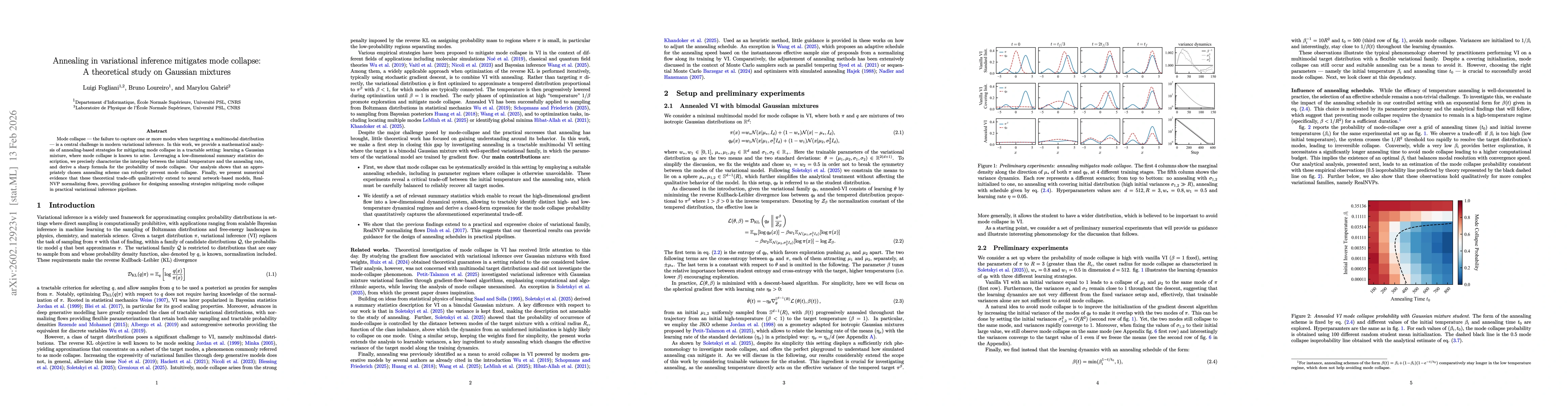 Thumbnail for Annealing in variational inference mitigates mode collapse: A theoretical study on Gaussian mixtures