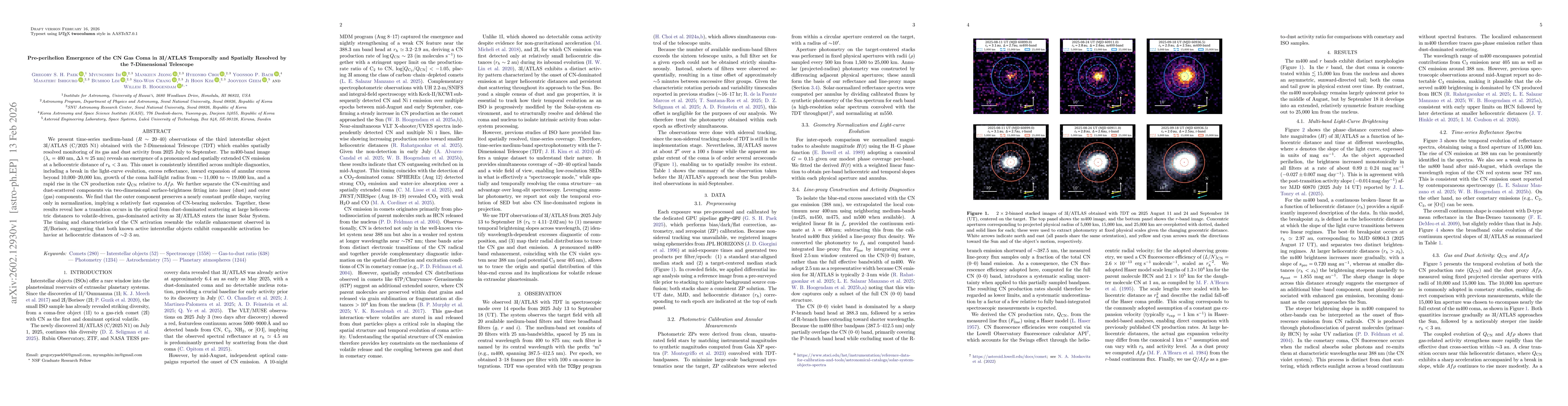 Thumbnail for Pre-perihelion Emergence of the CN Gas Coma in 3I/ATLAS Temporally and Spatially Resolved by the 7-Dimensional Telescope