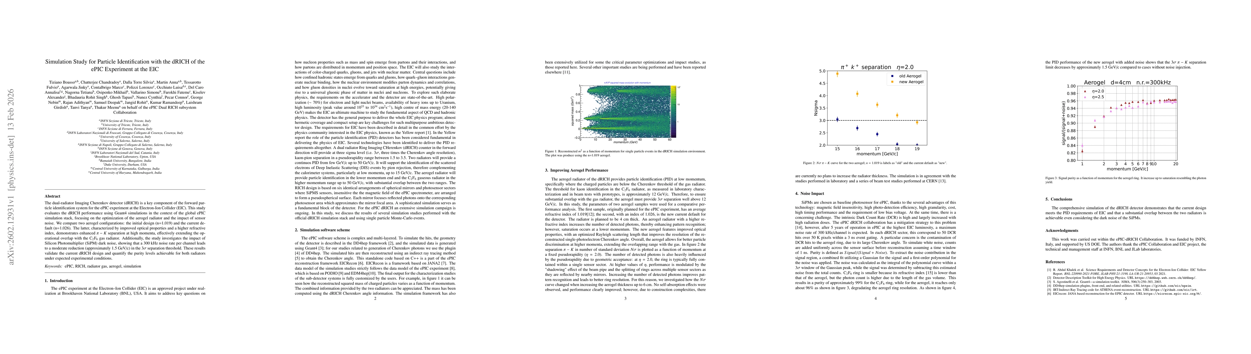 Thumbnail for Simulation Study for Particle Identification with the dRICH of the ePIC Experiment at the EIC