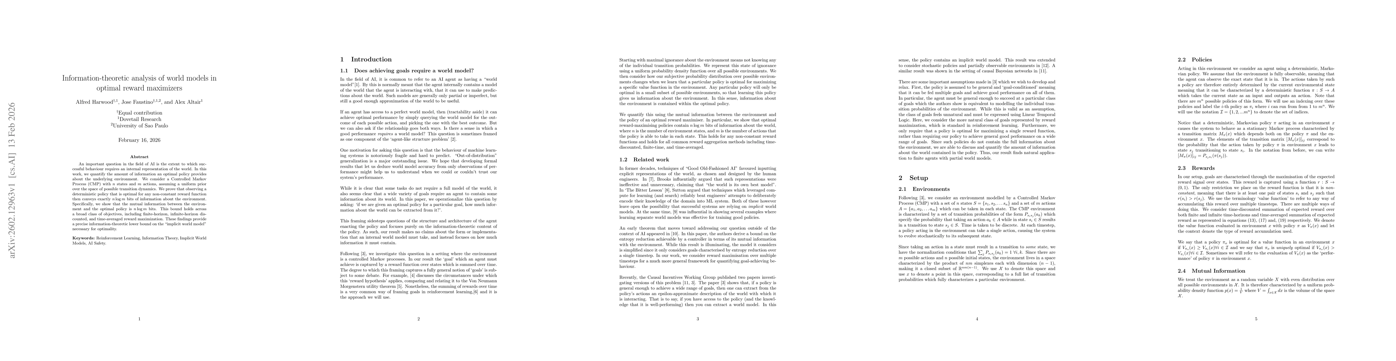 Thumbnail for Information-theoretic analysis of world models in optimal reward maximizers