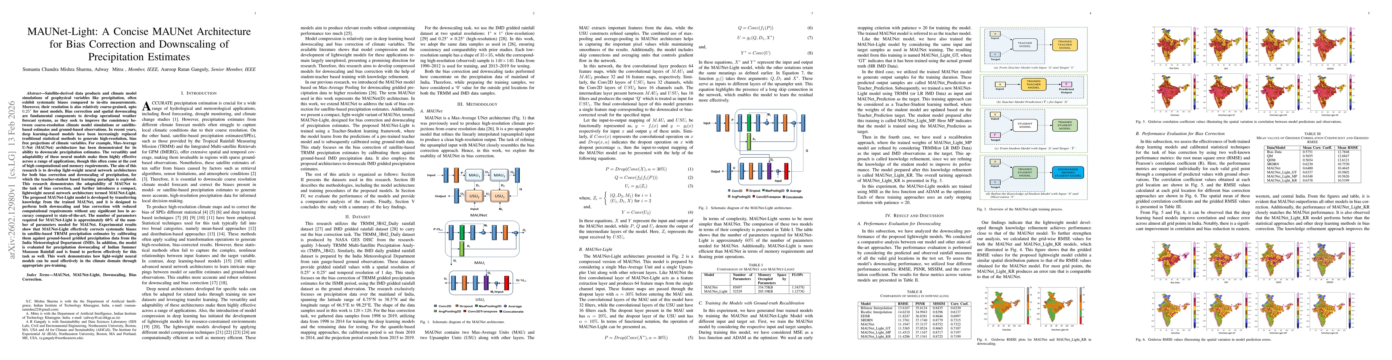 Thumbnail for MAUNet-Light: A Concise MAUNet Architecture for Bias Correction and Downscaling of Precipitation Estimates