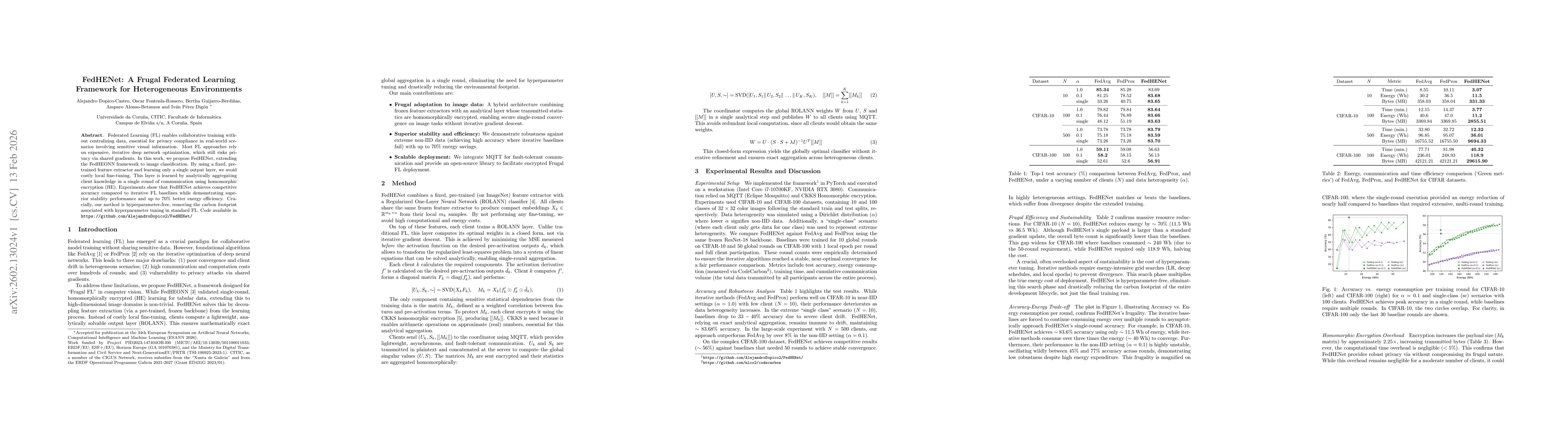 Thumbnail for FedHENet: A Frugal Federated Learning Framework for Heterogeneous Environments