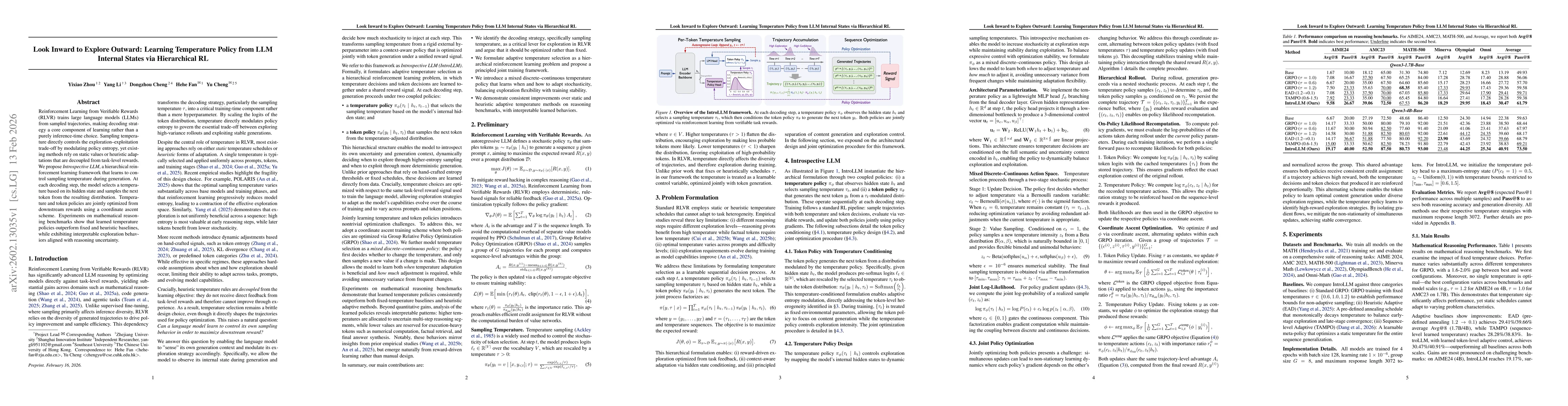 Thumbnail for Look Inward to Explore Outward: Learning Temperature Policy from LLM Internal States via Hierarchical RL