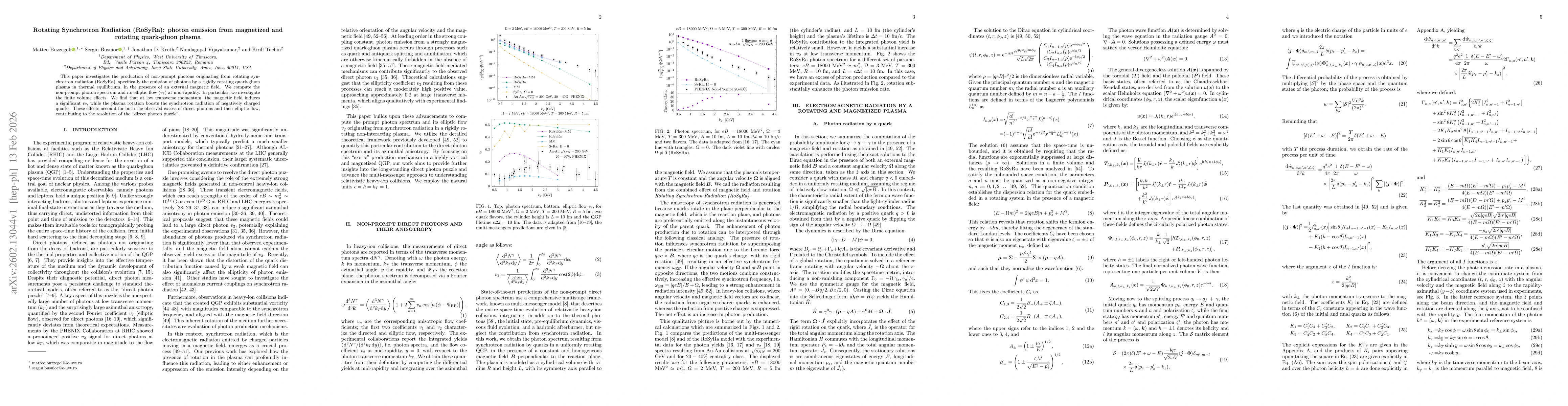 Thumbnail for Rotating Synchrotron Radiation (RoSyRa): photon emission from magnetized and rotating quark-gluon plasma