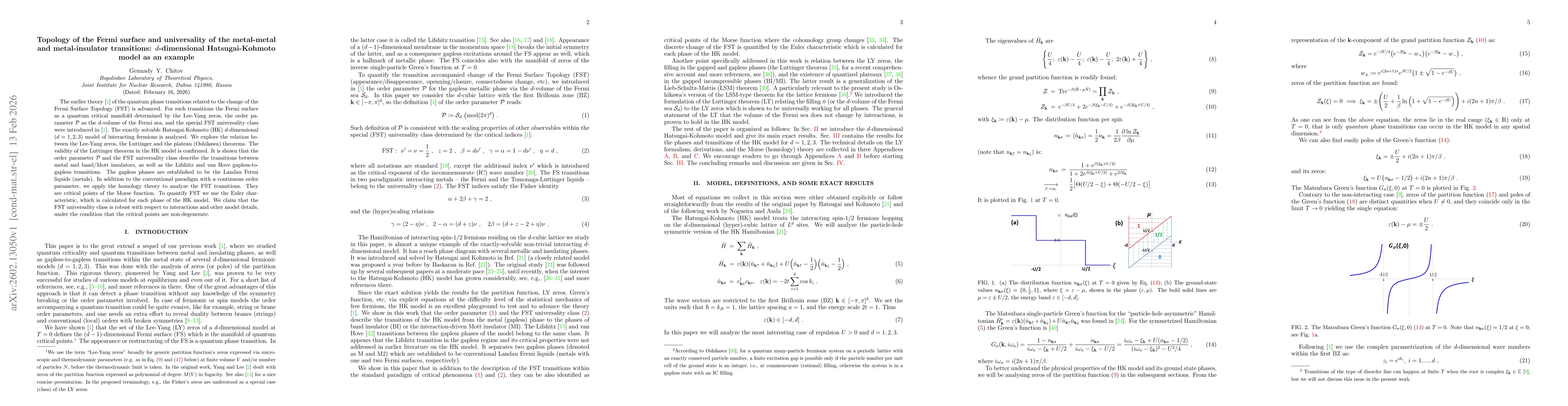 Thumbnail for Topology of the Fermi surface and universality of the metal-metal and metal-insulator transitions: $d$-dimensional Hatsugai-Kohmoto model as an example